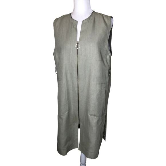 NAMU Belted Linen Sleeveless Midi Dress V- Neckline Minimalist Casual Sz: L - Picture 3 of 15